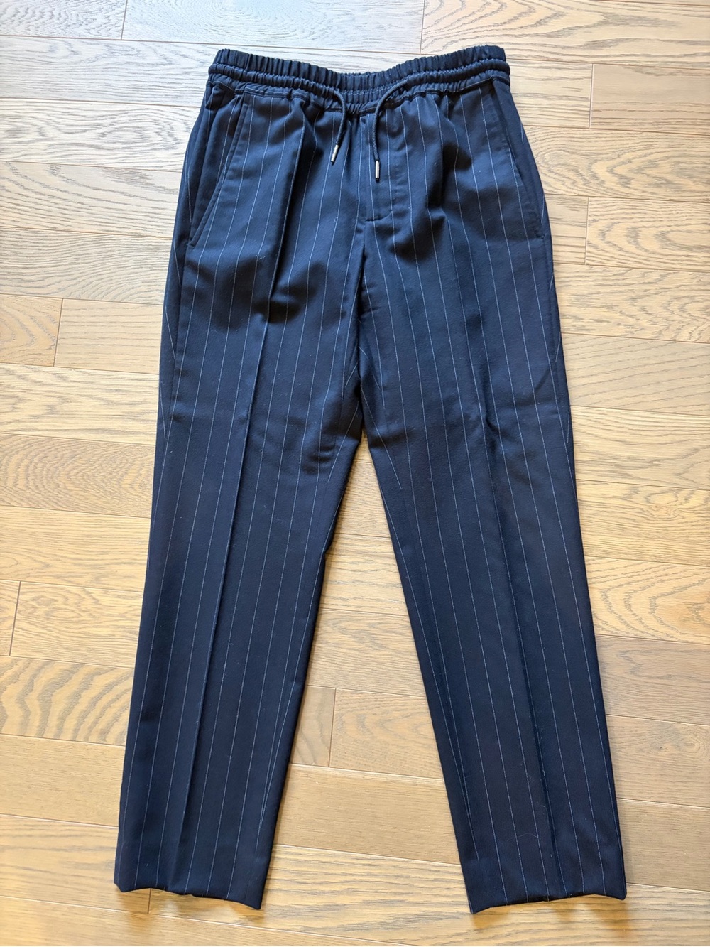 Sandro Navy Pinstripe Drawstring Trousers
